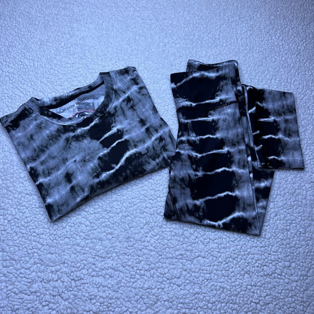 Nicole Miller Black White Tie Dye Set Crop Top Leggings Small